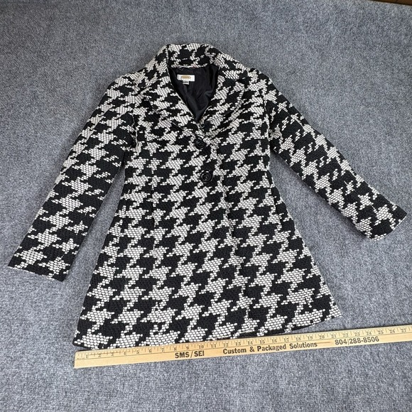 Talbots Petites Coat 2P Wool Houndstooth Black White Tweed Mod Preppy Academia - Picture 8 of 16